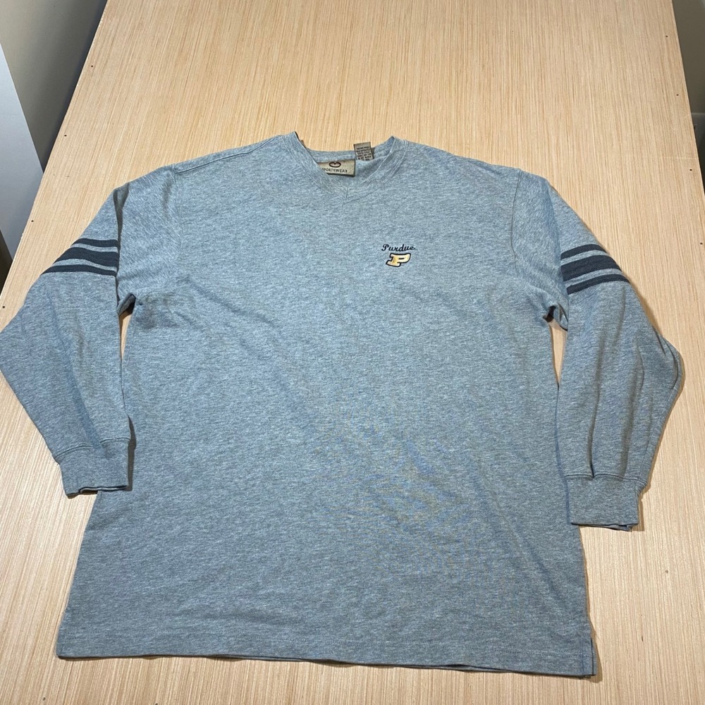 Vesi Sportswear Purdue Boilermakers Grey Long Sleeve Shirt Mens Large V-Neck